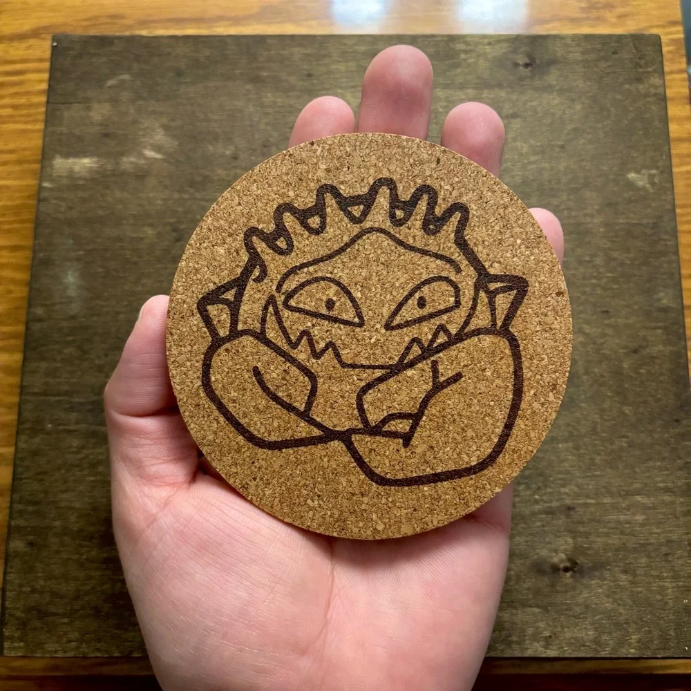 Pokemon Kingler Face Laser Engraved Cork Coaster